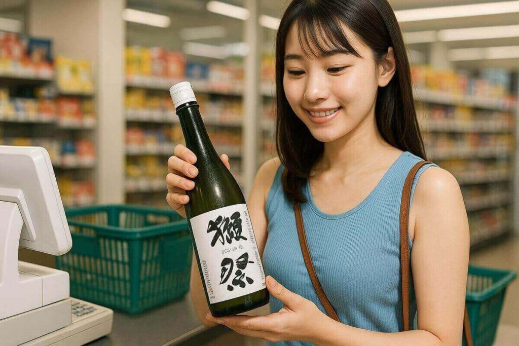 獺祭を手に入れた女性のイラスト