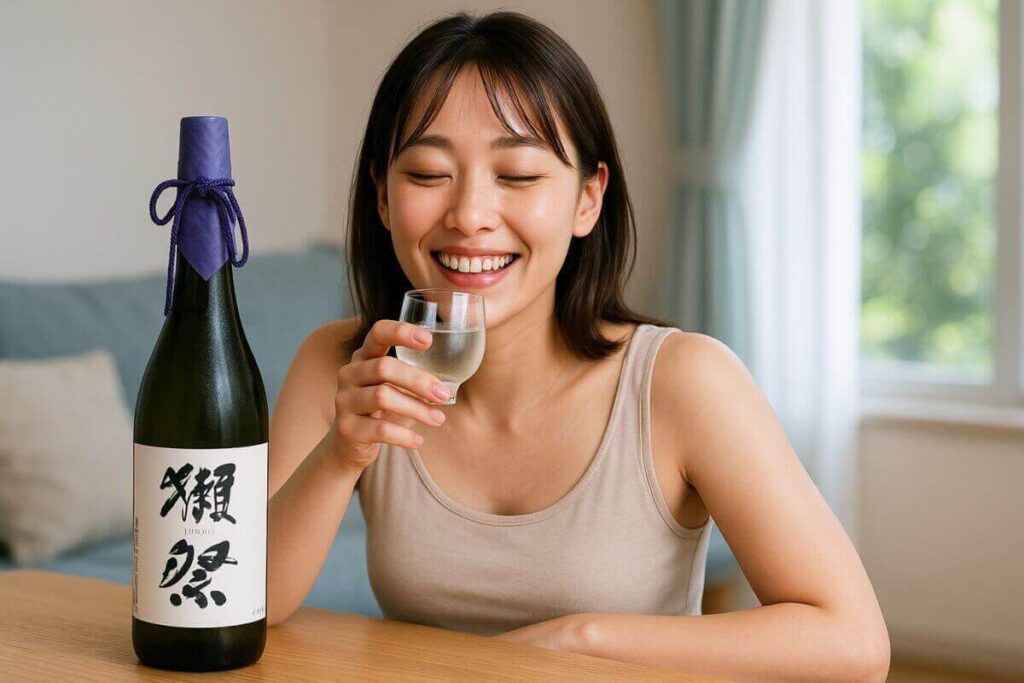 獺祭を楽しむ女性