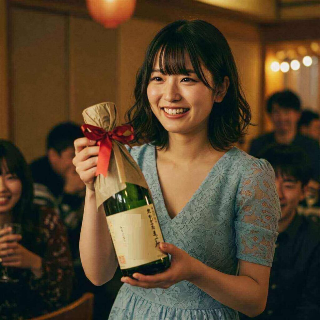 お酒をプレゼントされて喜ぶ女性
