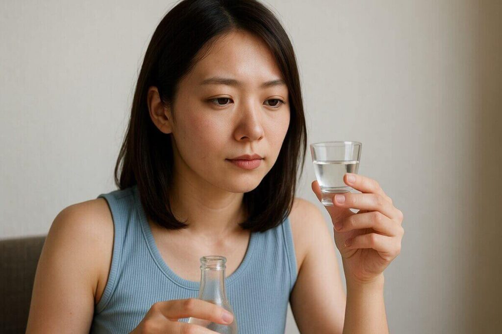日本酒をチビチビ飲む女性