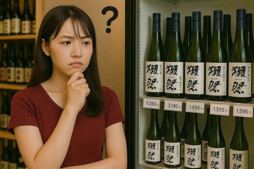 獺祭を選ぶのに悩んでいる女性