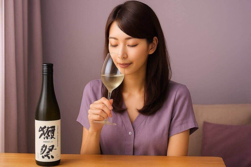獺祭の香りを楽しむ女性