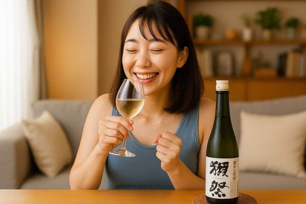 獺祭を飲む女性