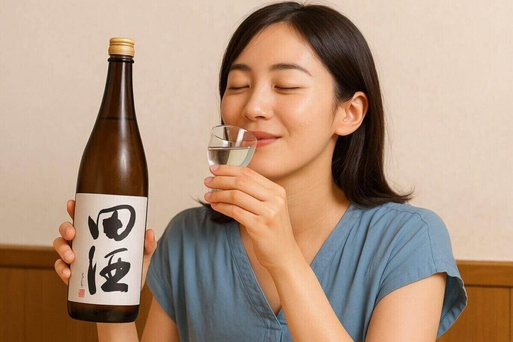 田酒を楽しむ女性