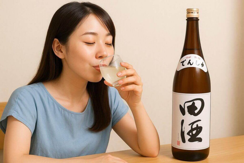 田酒を美味しく飲む女性