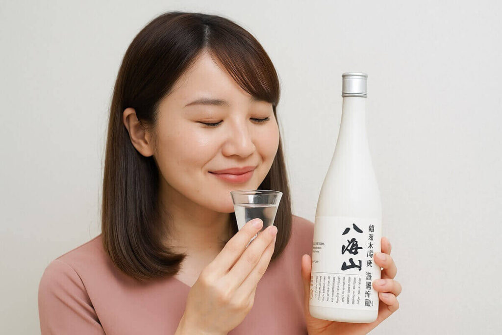 八海山雪室貯蔵三年を美味しくいただく女性