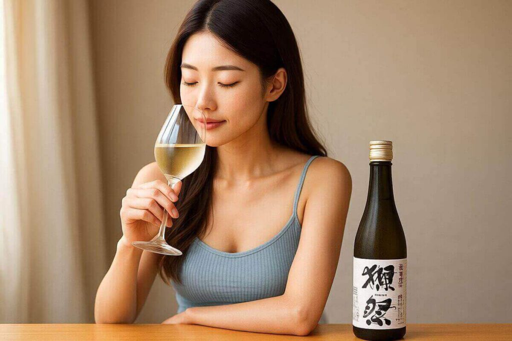 獺祭45の香りを楽しむ女性