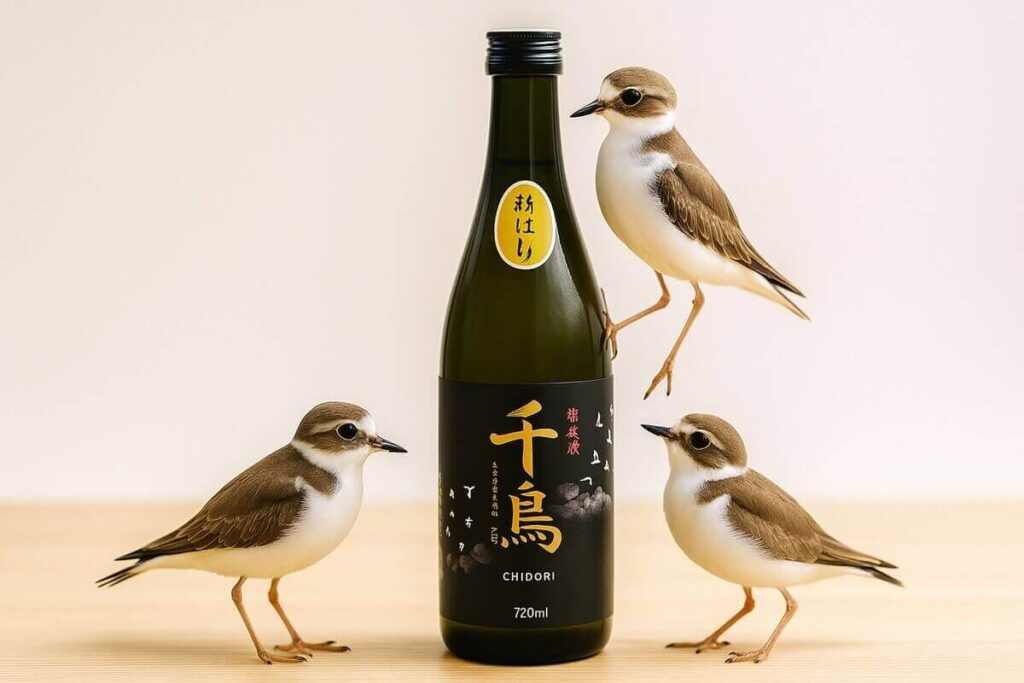 日本酒の千鳥に集う鳥の千鳥