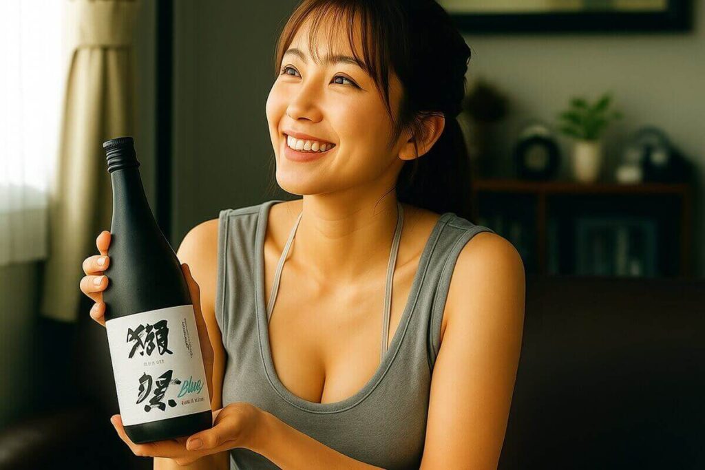 獺祭ブルーを持っている女性