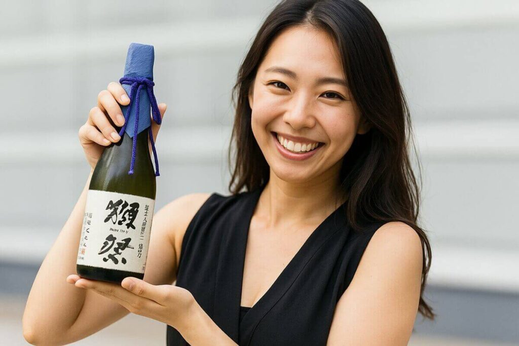 獺祭磨き二割三分を持つ女性