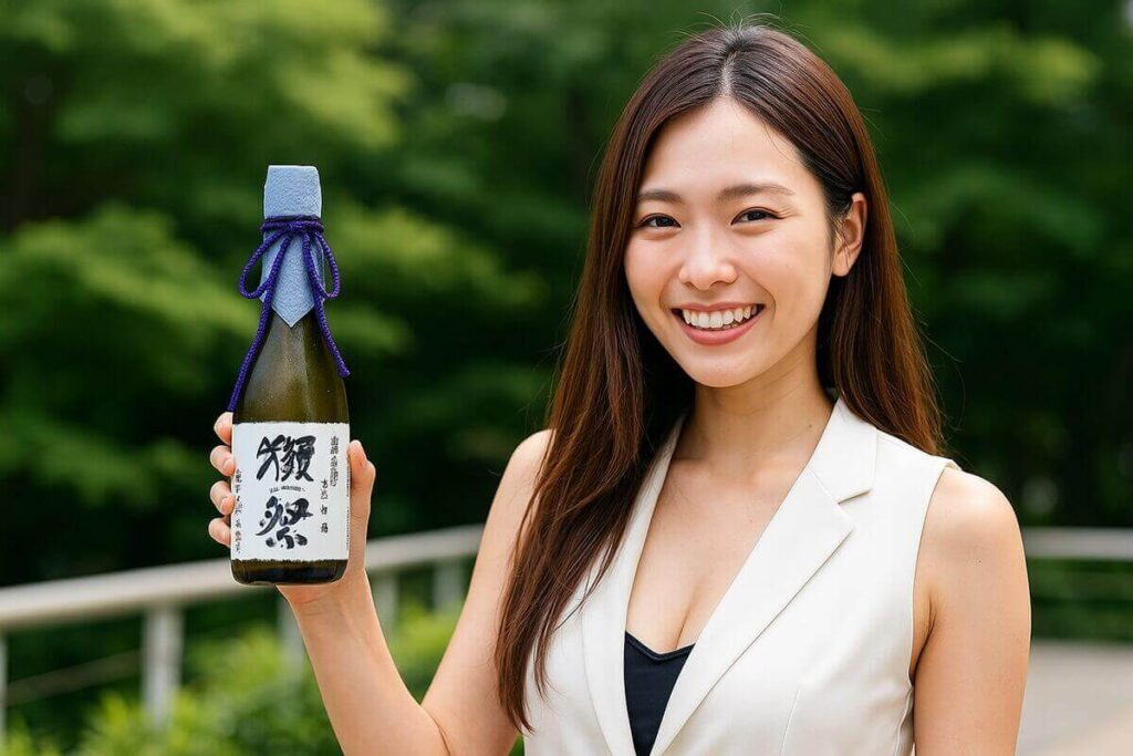 獺祭磨き二割三分を持つ女性