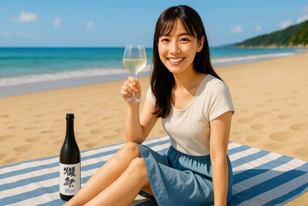獺祭buleを楽しむ女性