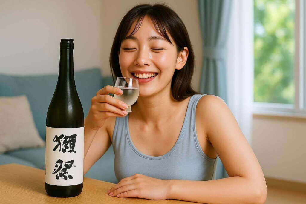 獺祭を楽しんでいる女性