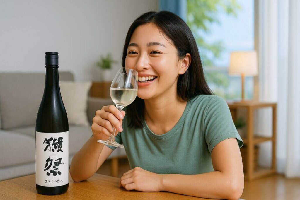 獺祭を飲む女性