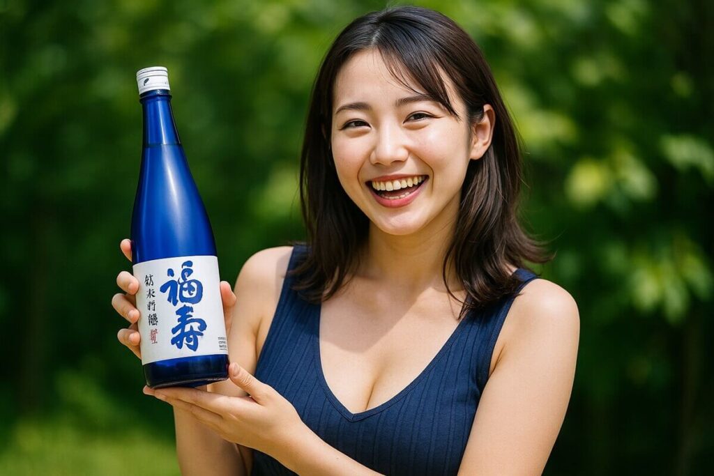 福寿 ブルーボトルを持つ女性