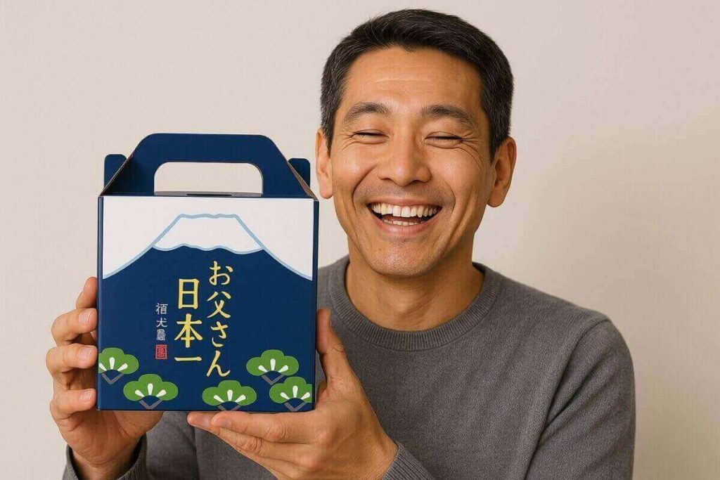 飲み比べセットをもらってよろこぶお父さん