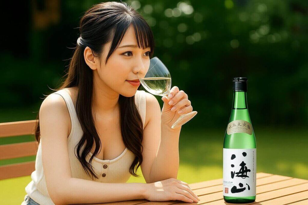 八海山純米大吟醸を飲む女性