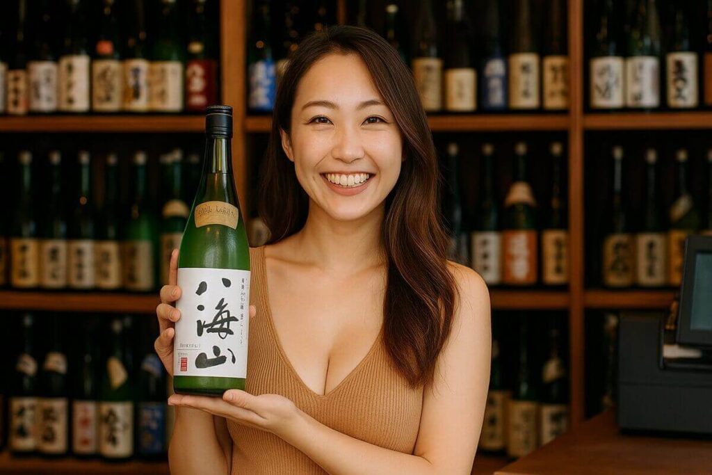 八海山純米大吟醸を持つ女性
