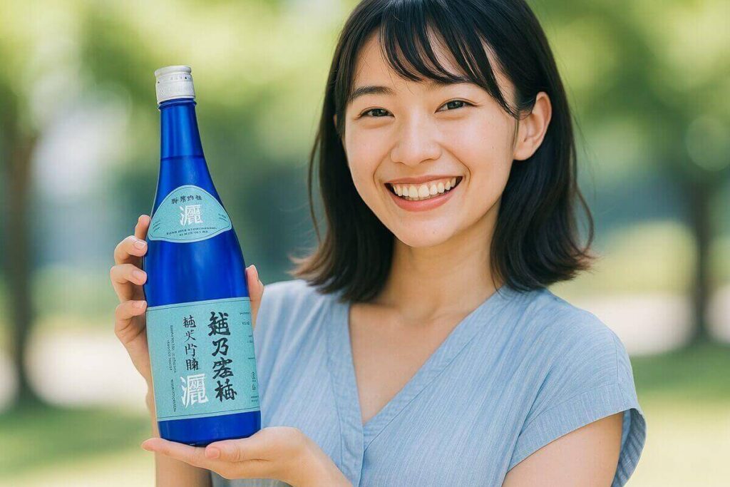 越乃寒梅「灑(さい)」を手にした女性