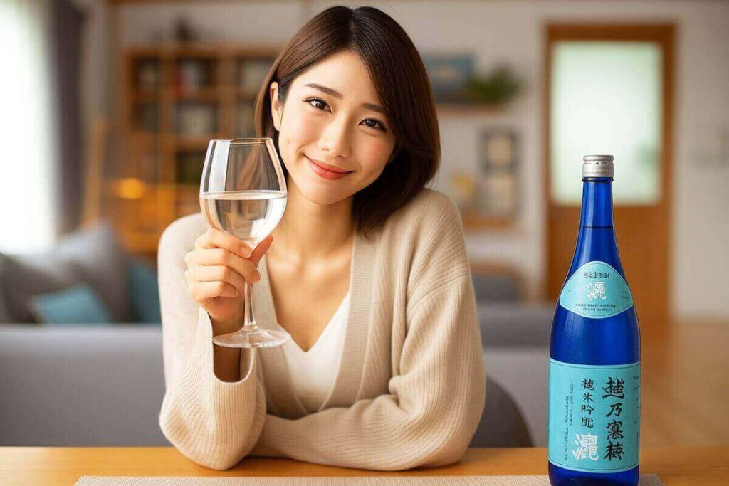 越乃寒梅「灑」を飲む女性