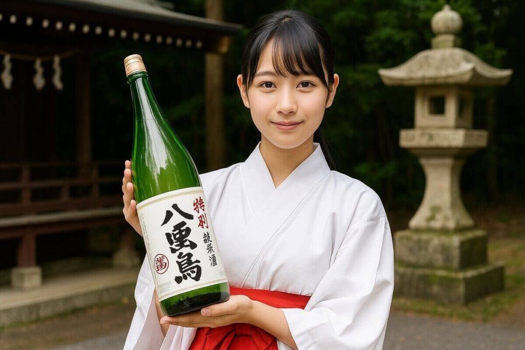 日本酒を持った女性