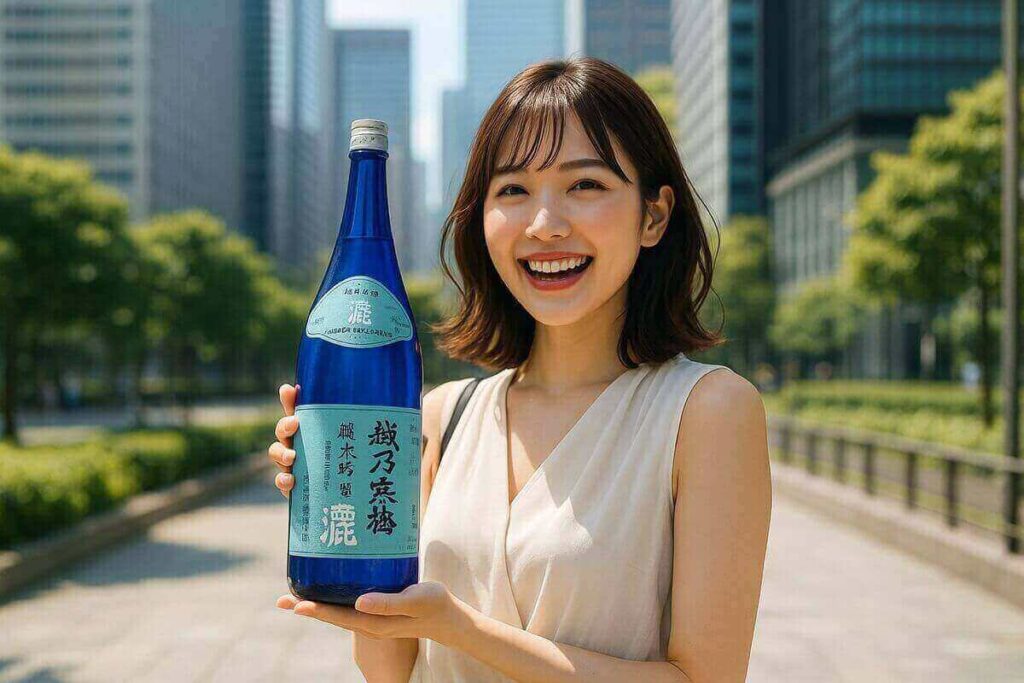 越乃寒梅「灑(さい)」を手にした女性
