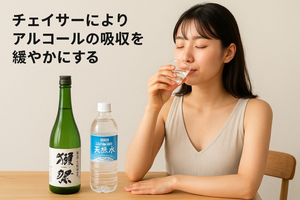 チェイサーによってアルコールの吸収を穏やかにする女性