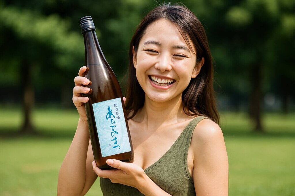 あたごのまつを持つ女性