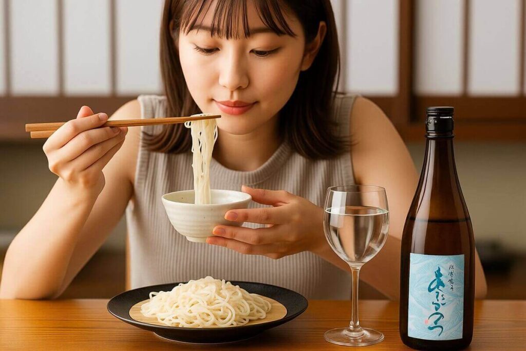 そうめんを食べる女性