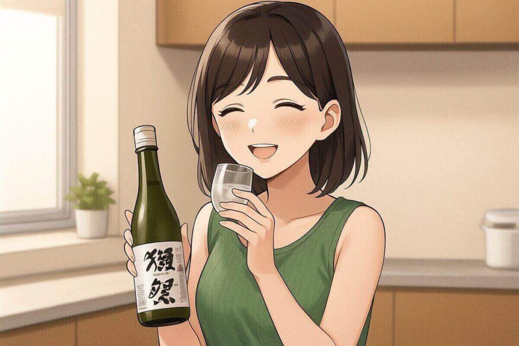 獺祭を飲む女性のイラスト