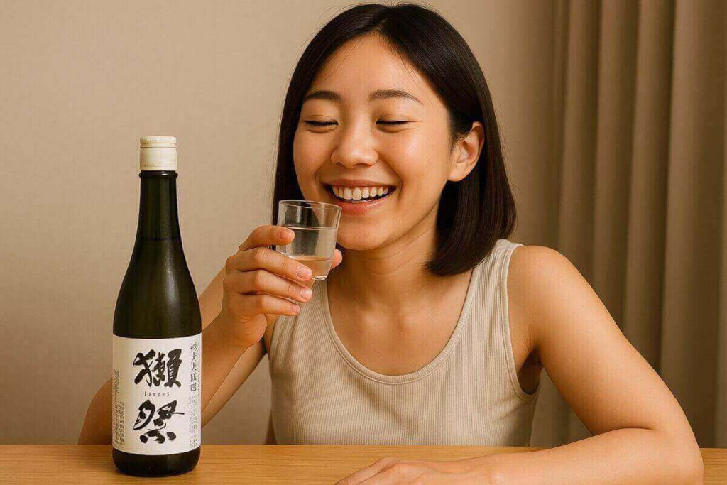 獺祭39を飲む女性