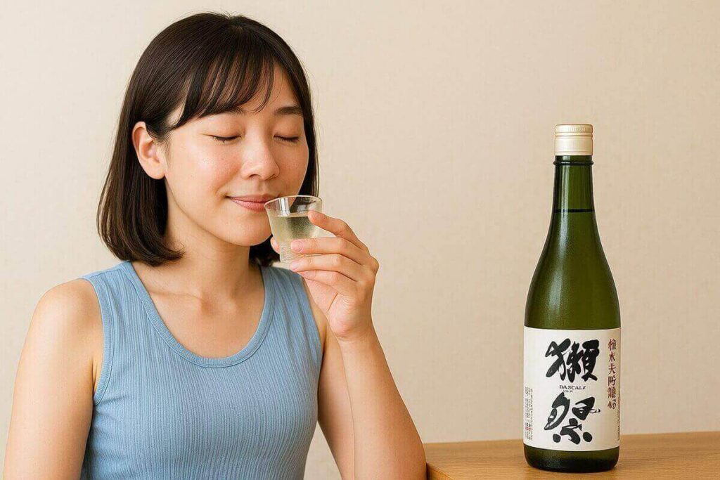日本酒初心者が獺祭45を飲む様子