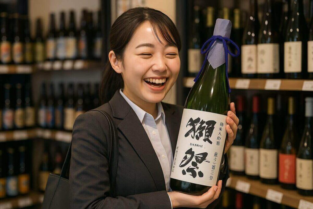 獺祭二割三分を手にした女性