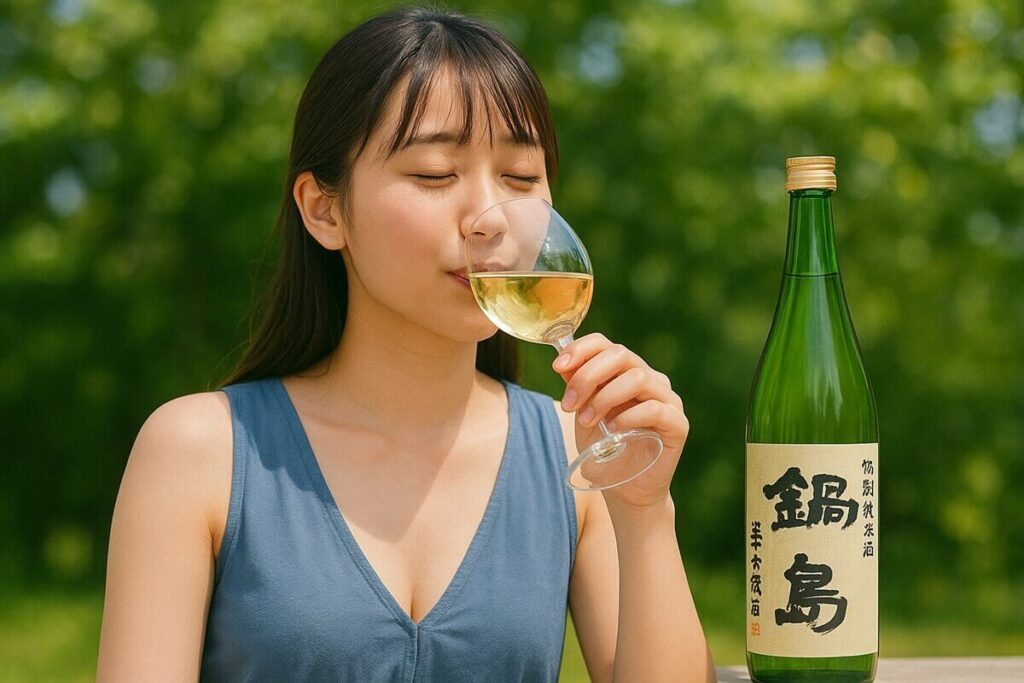 鍋島を飲む女性