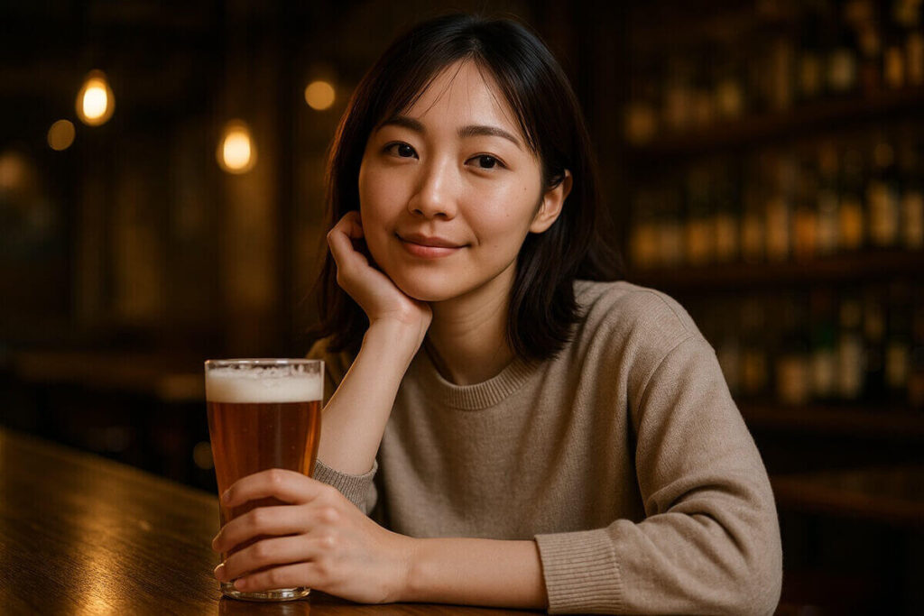 一人飲みしてリラックスしている女性