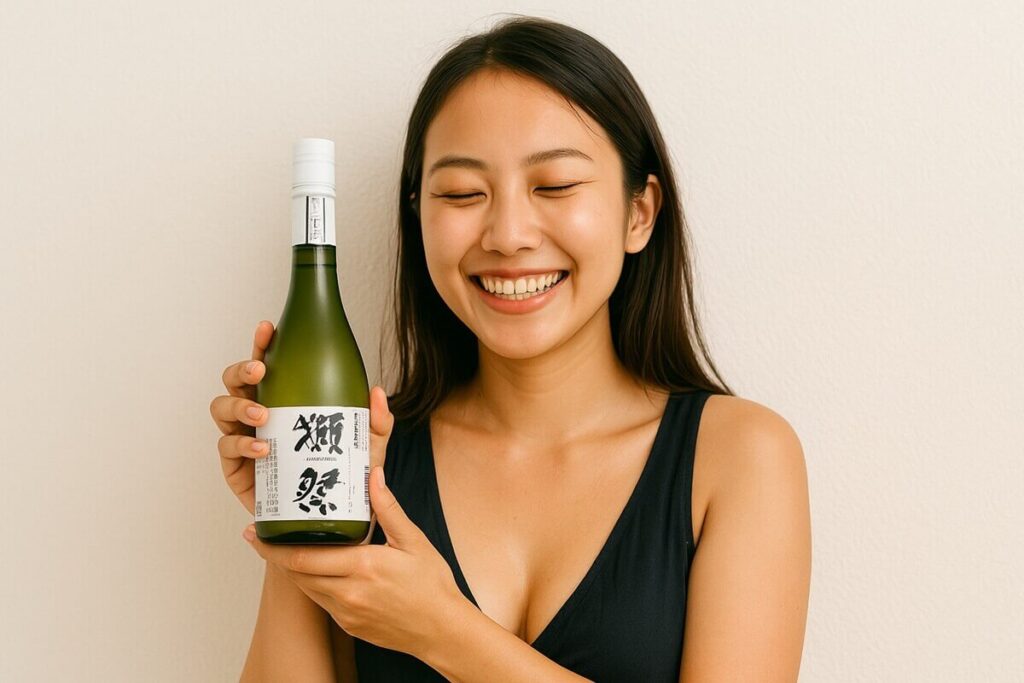 獺祭三割九分を入手して喜ぶ女性