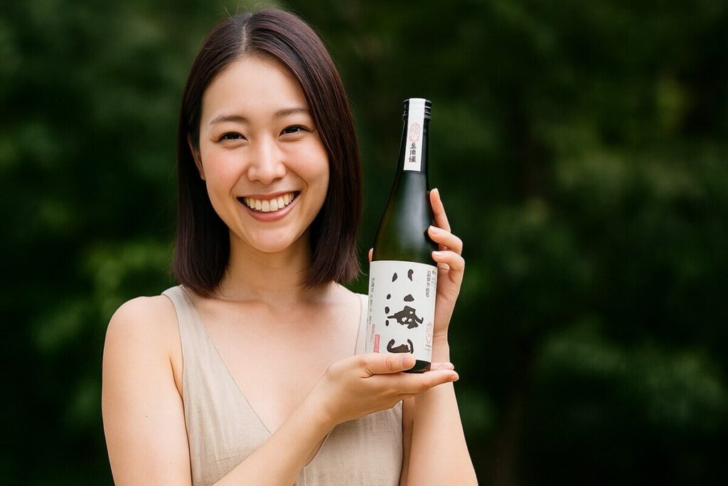 八海山大吟醸を手にした女性